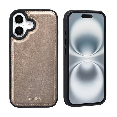TUNIQ TUNIQ iPhone 16 Book type case - Card holder for 3 cards - with removable magnetic cover - Gold TUNIQ TUNIQ iPhone 16 Book type case - Card holder for 3 cards - with removable magnetic cover - Gold