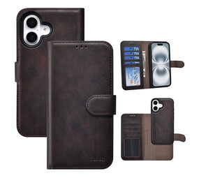 TUNIQ TUNIQ iPhone 16 Book type case - Card holder for 3 cards - with removable magnetic cover - Brown TUNIQ TUNIQ iPhone 16 Book type case - Card holder for 3 cards - with removable magnetic cover - Brown