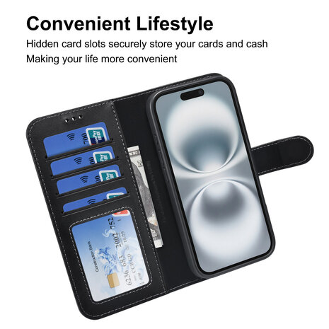 TUNIQ TUNIQ iPhone 16 Pro Book type housse - Porte-cartes pour 3 cartes - avec couvercle magnétique amovible - Noir TUNIQ TUNIQ iPhone 16 Pro Book type housse - Porte-cartes pour 3 cartes - avec couvercle magnétique amovible - Noir