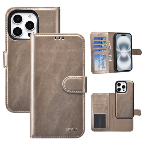 TUNIQ TUNIQ iPhone 16 Pro Book-Case hul - Kartenhalter für 3 Karten - mit Abnehmbarer magnetische Hülle - Gold TUNIQ TUNIQ iPhone 16 Pro Book-Case hul - Kartenhalter für 3 Karten - mit Abnehmbarer magnetische Hülle - Gold