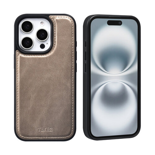 TUNIQ TUNIQ iPhone 16 Pro Book type housse - Porte-cartes pour 3 cartes - avec couvercle magnétique amovible - Or