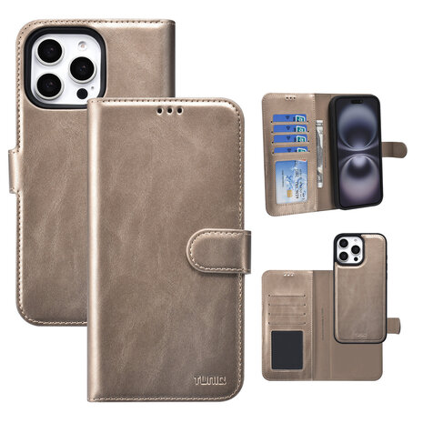 TUNIQ TUNIQ iPhone 16 Pro Max Book-Case hul - Kartenhalter für 3 Karten - mit Abnehmbarer magnetische Hülle - Gold TUNIQ TUNIQ iPhone 16 Pro Max Book-Case hul - Kartenhalter für 3 Karten - mit Abnehmbarer magnetische Hülle - Gold