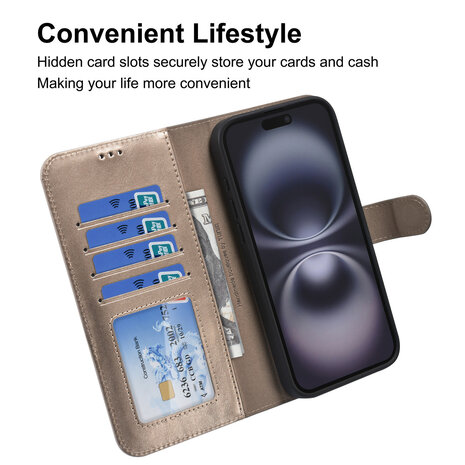 TUNIQ TUNIQ iPhone 16 Pro Max Book-Case hul - Kartenhalter für 3 Karten - mit Abnehmbarer magnetische Hülle - Gold TUNIQ TUNIQ iPhone 16 Pro Max Book-Case hul - Kartenhalter für 3 Karten - mit Abnehmbarer magnetische Hülle - Gold