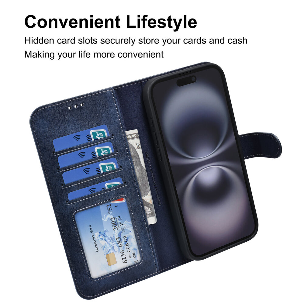 TUNIQ TUNIQ iPhone 16 Pro Max Book-Case hul - Kartenhalter für 3 Karten - mit Abnehmbarer magnetische Hülle - Blau TUNIQ TUNIQ iPhone 16 Pro Max Book-Case hul - Kartenhalter für 3 Karten - mit Abnehmbarer magnetische Hülle - Blau