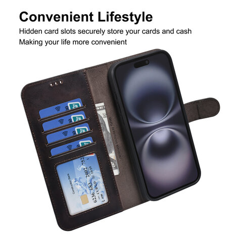 TUNIQ TUNIQ iPhone 16 Pro Max Book-Case hul - Kartenhalter für 3 Karten - mit Abnehmbarer magnetische Hülle - Braun TUNIQ TUNIQ iPhone 16 Pro Max Book-Case hul - Kartenhalter für 3 Karten - mit Abnehmbarer magnetische Hülle - Braun