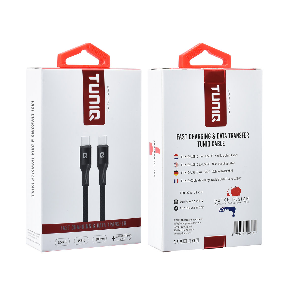 TUNIQ TUNIQ USB-C naar USB-C Kabel 100cm - Snelle oplaadkabel - Zwart, foto 2 van 2