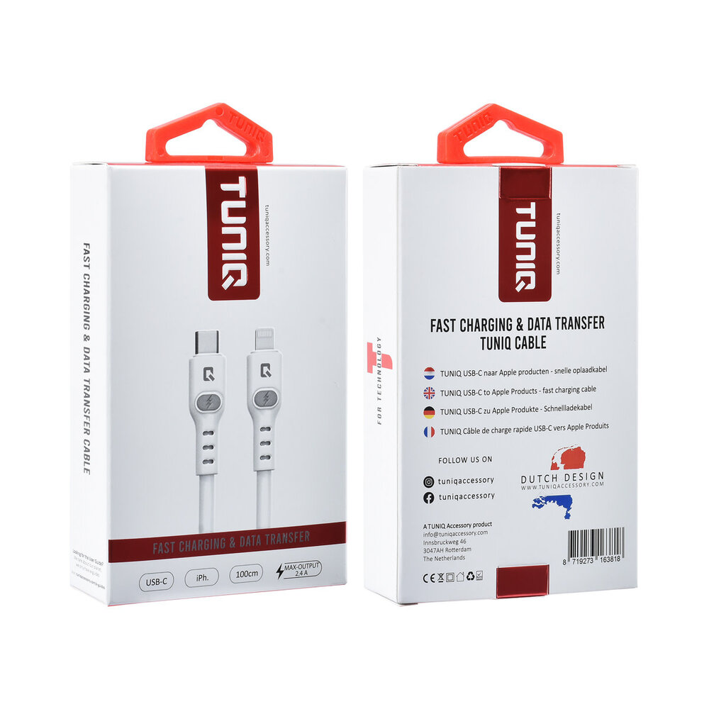 TUNIQ TUNIQ USB-C to Lightning Cable 100cm - Fast charging cable - White TUNIQ TUNIQ USB-C to Lightning Cable 100cm - Fast charging cable - White