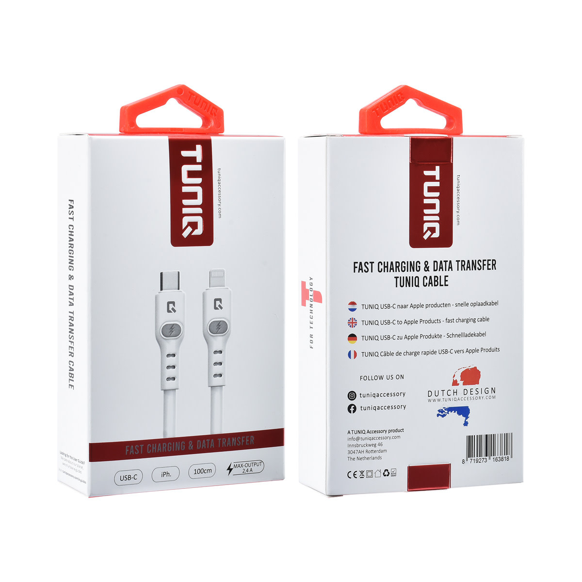 TUNIQ TUNIQ USB-C naar Lightning Kabel 100cm - Snelle oplaadkabel - Wit, foto 2 van 2