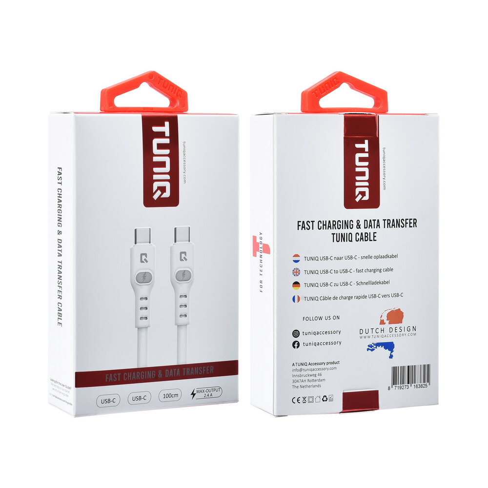 TUNIQ TUNIQ USB-C zu USB-C Kabel 100cm - Schnellladekabel - Weiß TUNIQ TUNIQ USB-C zu USB-C Kabel 100cm - Schnellladekabel - Weiß