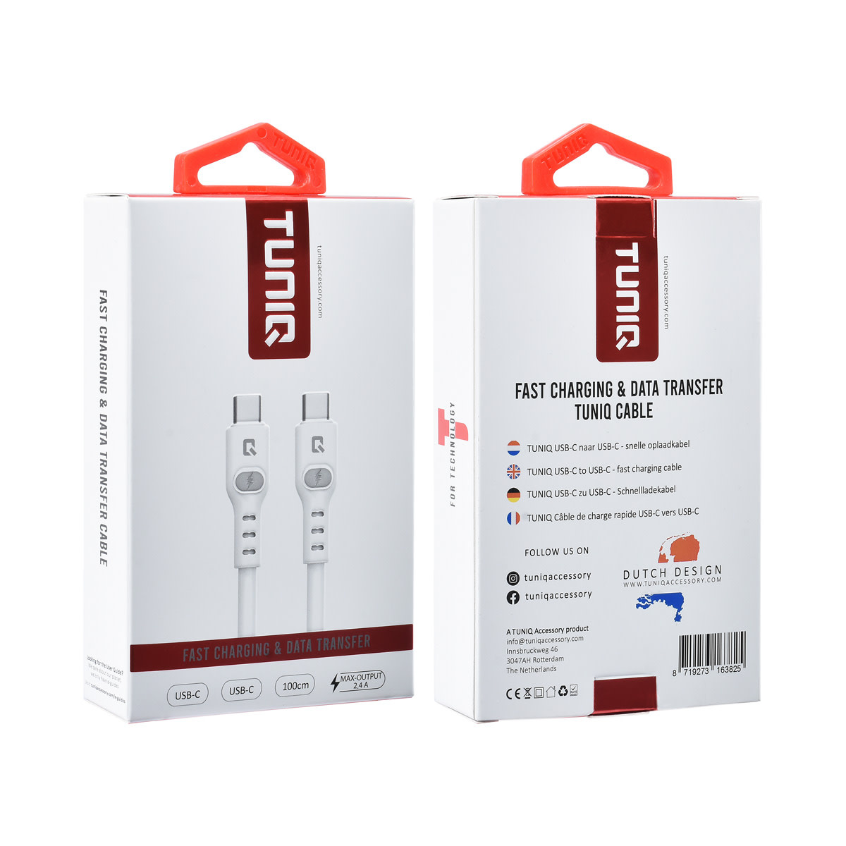 TUNIQ TUNIQ USB-C naar USB-C Kabel 100cm - Snelle oplaadkabel - Wit, foto 2 van 2