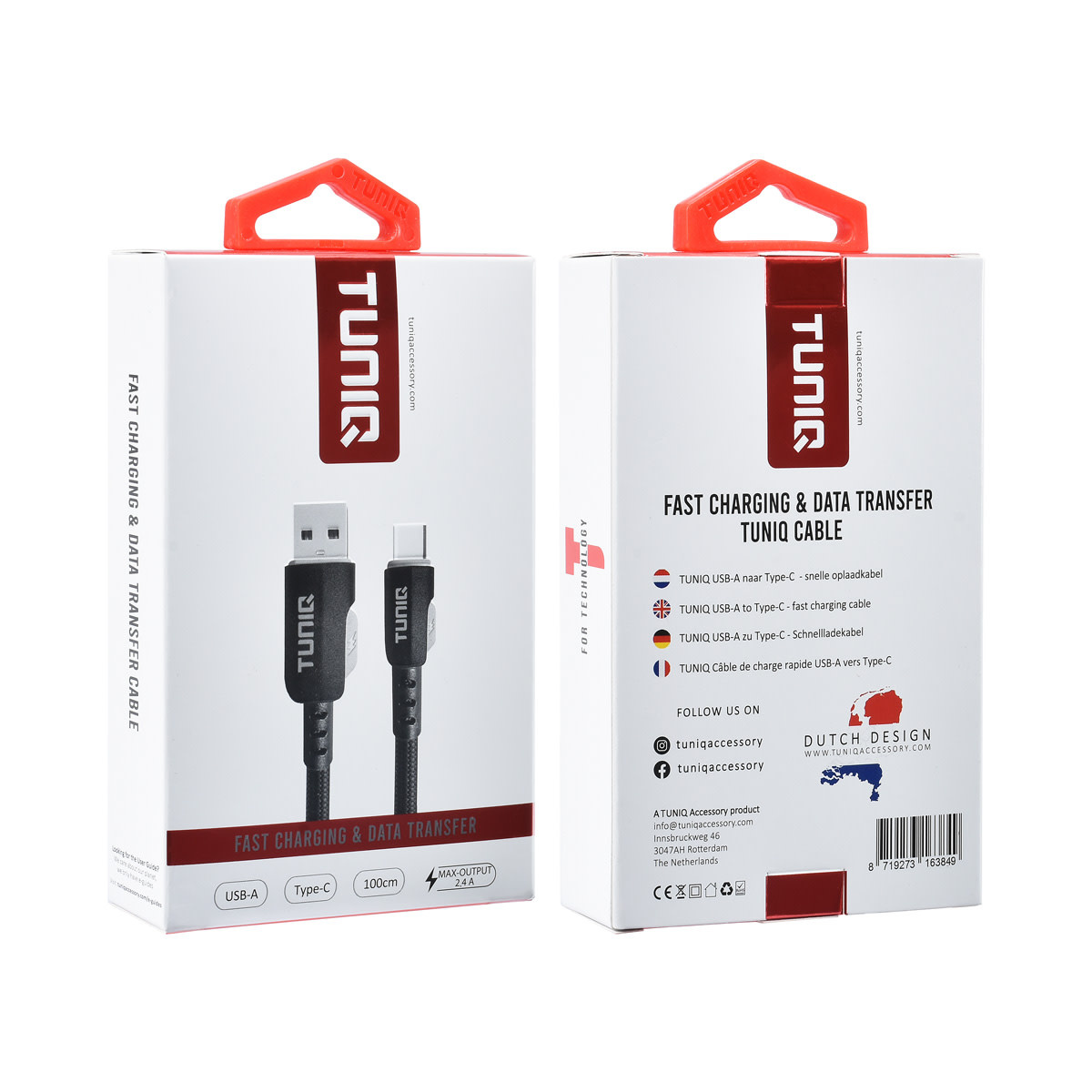 TUNIQ TUNIQ USB-A naar USB-C Kabel 100cm - Snelle oplaadkabel - Zwart, foto 2 van 2