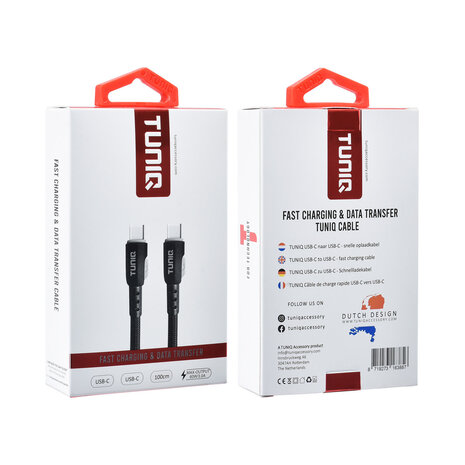 TUNIQ TUNIQ USB-C to USB-C Cable 100cm - Fast charging cable - Black TUNIQ TUNIQ USB-C to USB-C Cable 100cm - Fast charging cable - Black