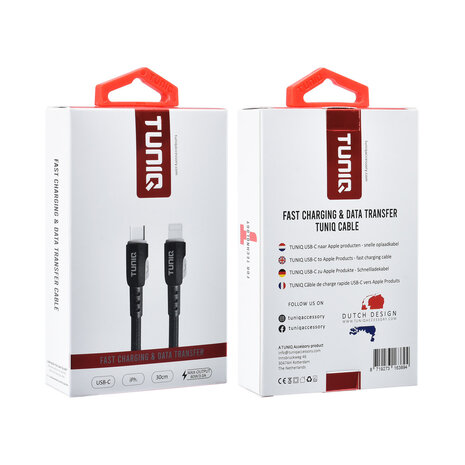 TUNIQ TUNIQ USB-C zu Lightning Kabel 30cm - Schnellladekabel - Schwarz TUNIQ TUNIQ USB-C zu Lightning Kabel 30cm - Schnellladekabel - Schwarz