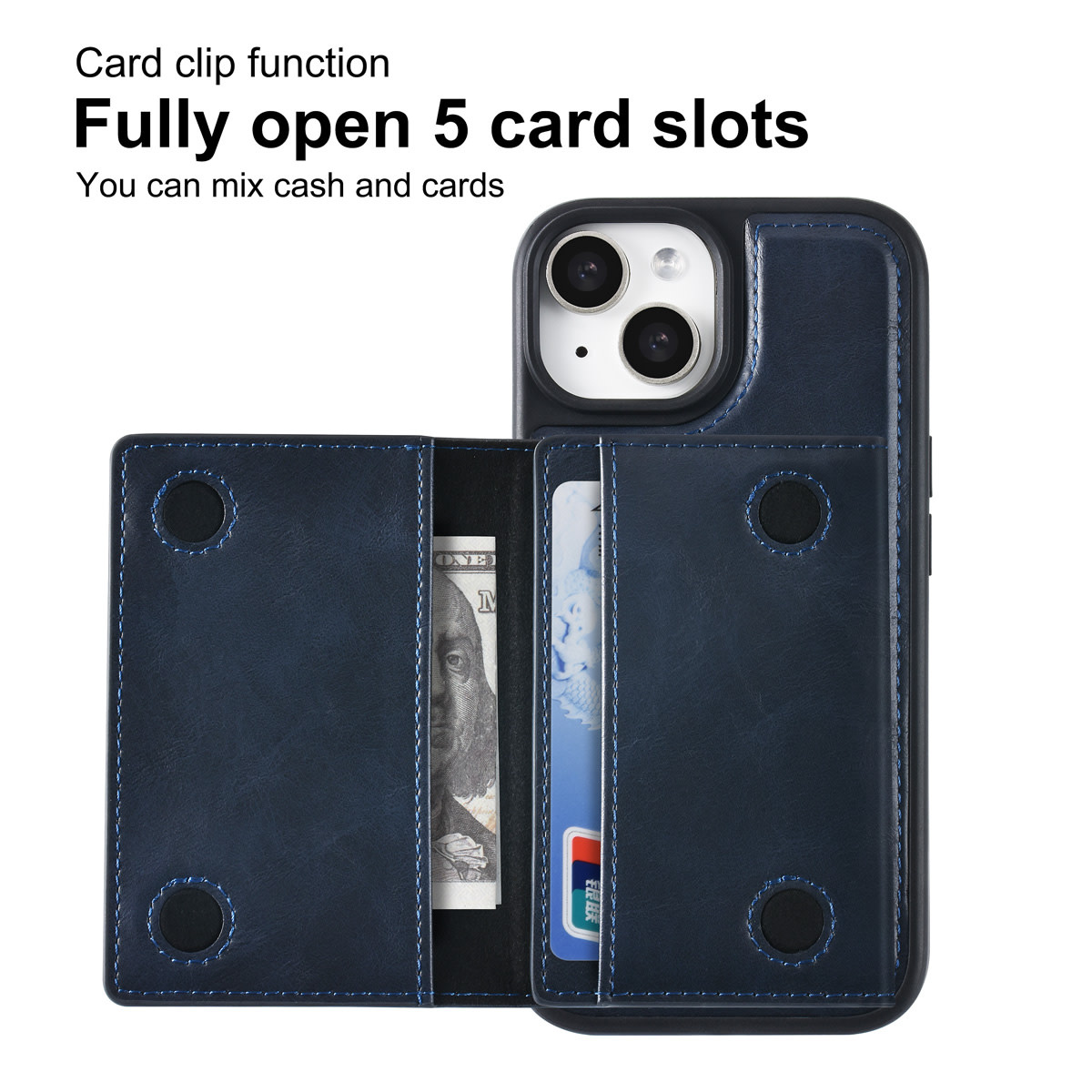 TUNIQ TUNIQ iPhone 15 Backcover hoesje - met afneembare Pasjeshouder - Blauw, foto 3 van 6