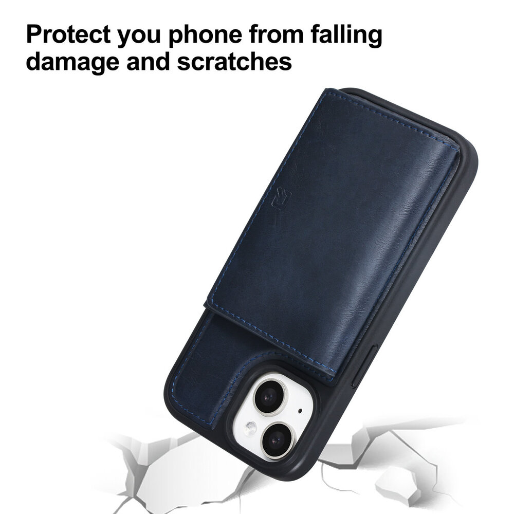 TUNIQ TUNIQ iPhone 15 Back cover case - with removable card holder - Blue TUNIQ TUNIQ iPhone 15 Back cover case - with removable card holder - Blue