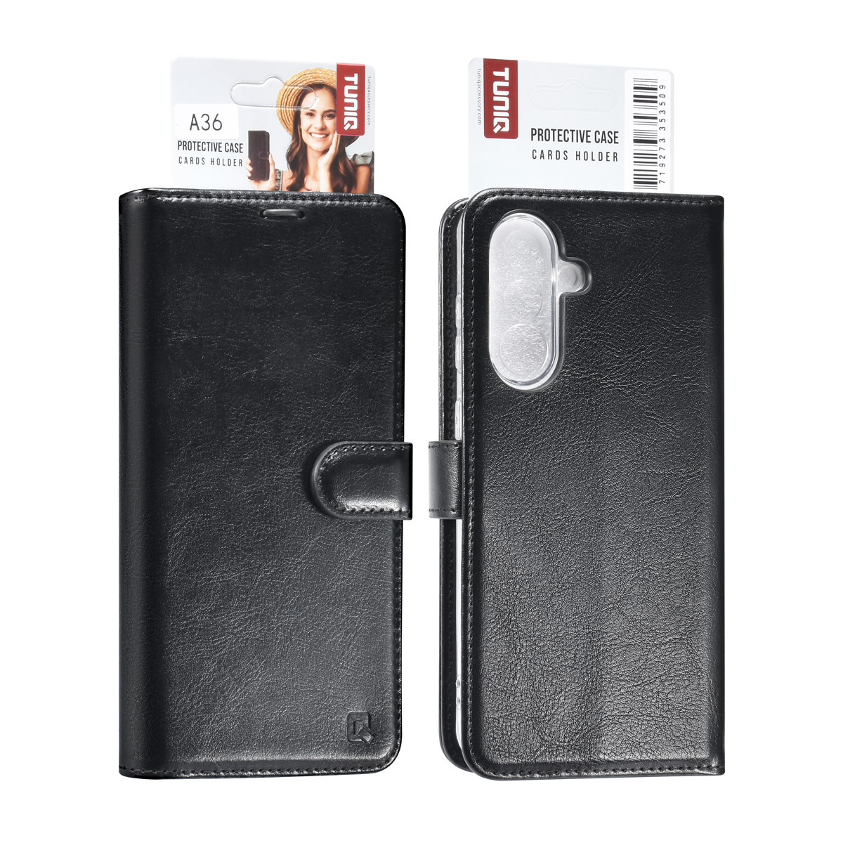 TUNIQ TUNIQ Galaxy A36 Book Case hoesje - Pasjeshouder voor 3 pasjes - Hanger - Zwart, foto 6 van 6