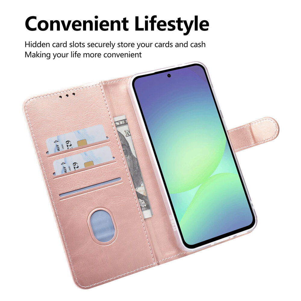 TUNIQ TUNIQ Galaxy A36 Book-Case hul - Kartenhalter für 3 Karten - Magnetverschluss - Aufhänger - Rose Gold TUNIQ TUNIQ Galaxy A36 Book-Case hul - Kartenhalter für 3 Karten - Magnetverschluss - Aufhänger - Rose Gold