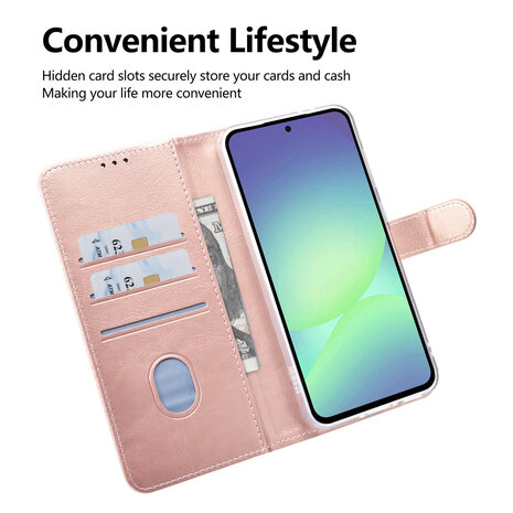 TUNIQ TUNIQ Galaxy A36 Book-Case hul - Kartenhalter für 3 Karten - Magnetverschluss - Aufhänger - Rose Gold TUNIQ TUNIQ Galaxy A36 Book-Case hul - Kartenhalter für 3 Karten - Magnetverschluss - Aufhänger - Rose Gold