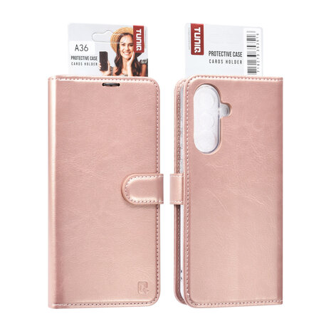 TUNIQ TUNIQ Galaxy A36 Book-Case hul - Kartenhalter für 3 Karten - Magnetverschluss - Aufhänger - Rose Gold TUNIQ TUNIQ Galaxy A36 Book-Case hul - Kartenhalter für 3 Karten - Magnetverschluss - Aufhänger - Rose Gold