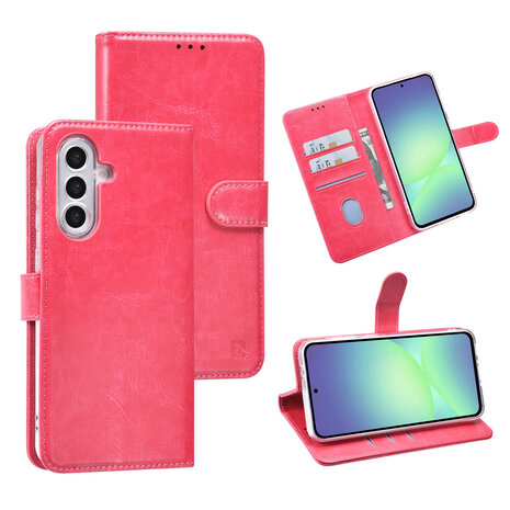 TUNIQ TUNIQ Galaxy A36 Book-Case hul - Kartenhalter für 3 Karten - Magnetverschluss - Aufhänger - Hot Pink TUNIQ TUNIQ Galaxy A36 Book-Case hul - Kartenhalter für 3 Karten - Magnetverschluss - Aufhänger - Hot Pink