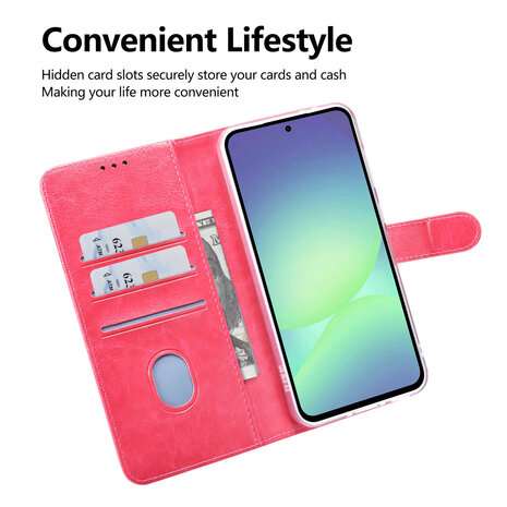 TUNIQ TUNIQ Galaxy A36 Book-Case hul - Kartenhalter für 3 Karten - Magnetverschluss - Aufhänger - Hot Pink TUNIQ TUNIQ Galaxy A36 Book-Case hul - Kartenhalter für 3 Karten - Magnetverschluss - Aufhänger - Hot Pink