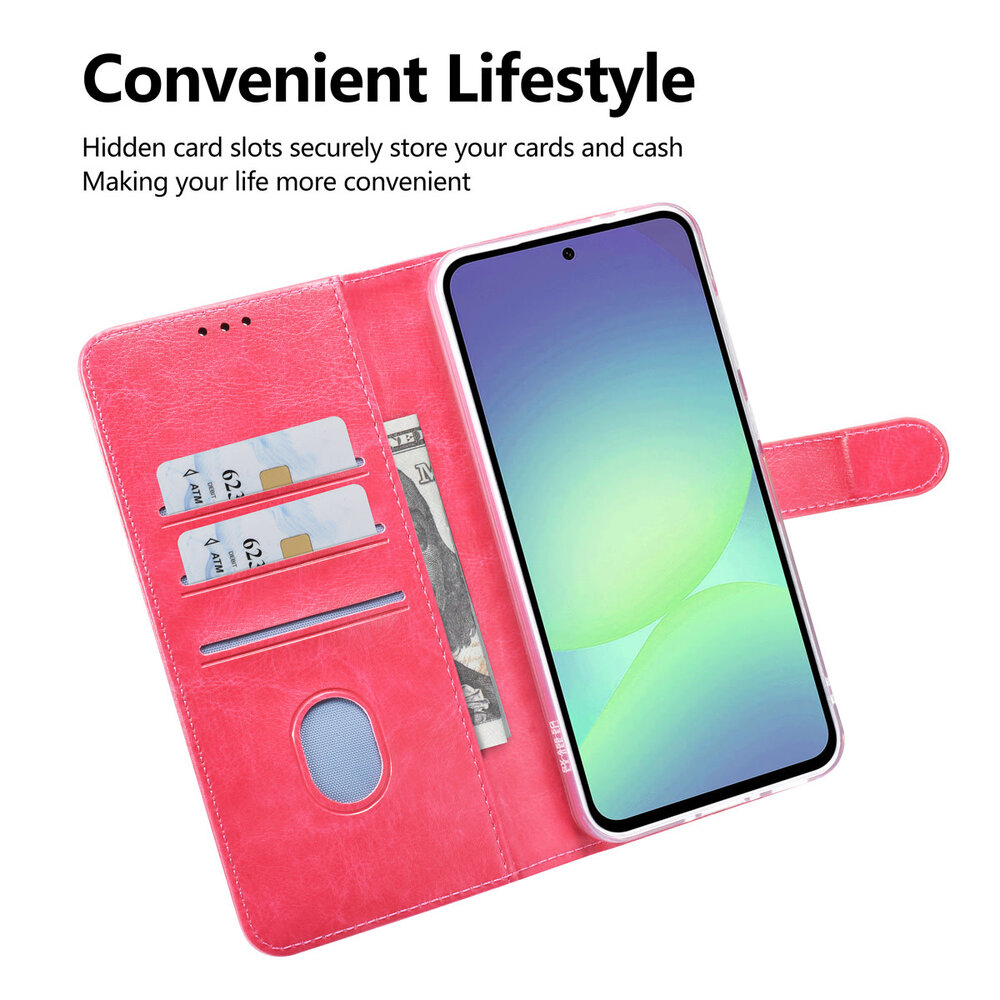 TUNIQ TUNIQ Galaxy A56 Book Case hoesje - Pasjeshouder voor 3 pasjes - Hanger - Felroze TUNIQ TUNIQ Galaxy A56 Book Case hoesje - Pasjeshouder voor 3 pasjes - Hanger - Felroze