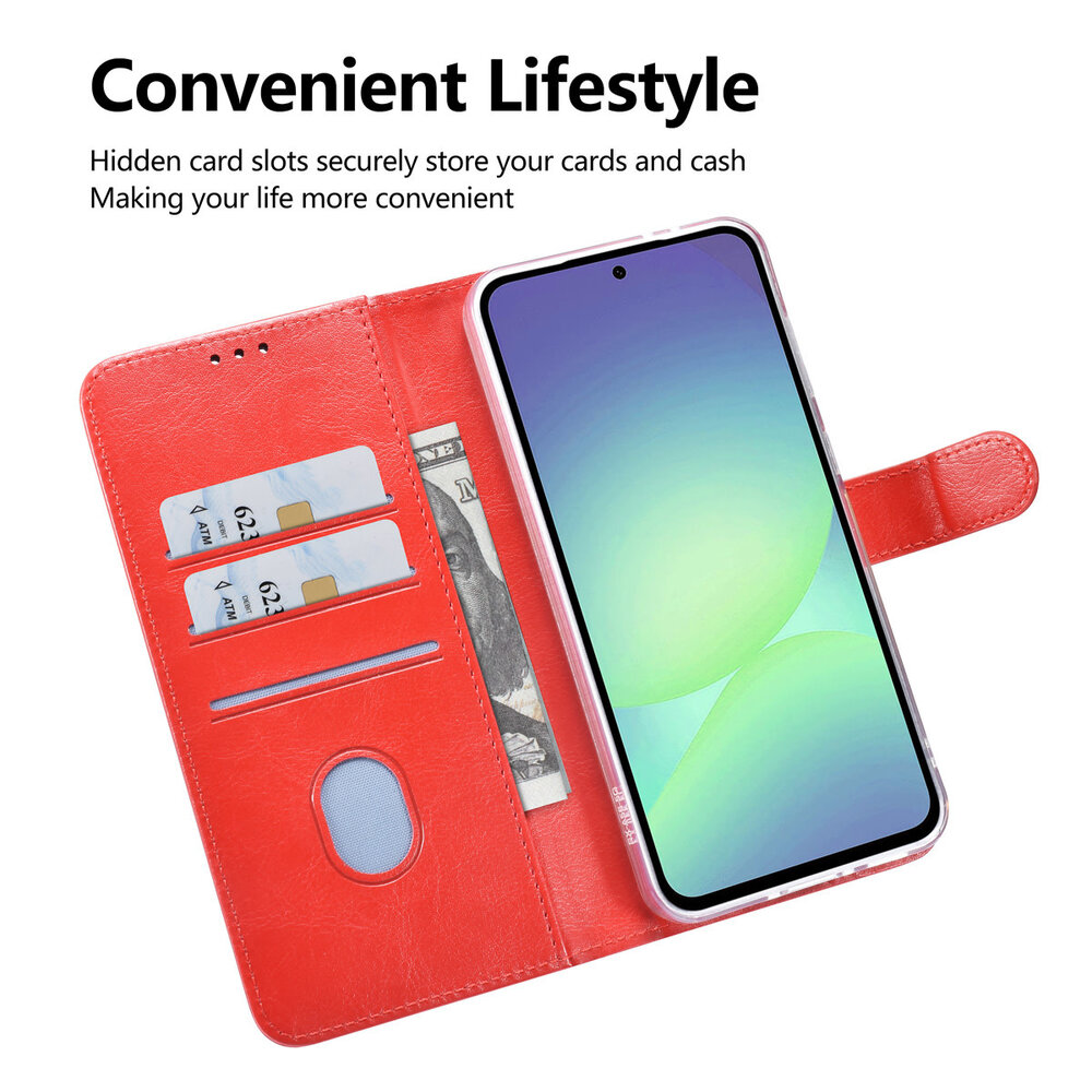 TUNIQ TUNIQ Galaxy A56 Book type case - Card holder for 3 cards - Magnetic closure - Hanger - Red TUNIQ TUNIQ Galaxy A56 Book type case - Card holder for 3 cards - Magnetic closure - Hanger - Red