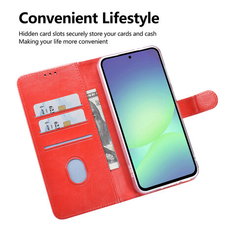 TUNIQ TUNIQ Galaxy A56 Book type case - Card holder for 3 cards - Magnetic closure - Hanger - Red TUNIQ TUNIQ Galaxy A56 Book type case - Card holder for 3 cards - Magnetic closure - Hanger - Red