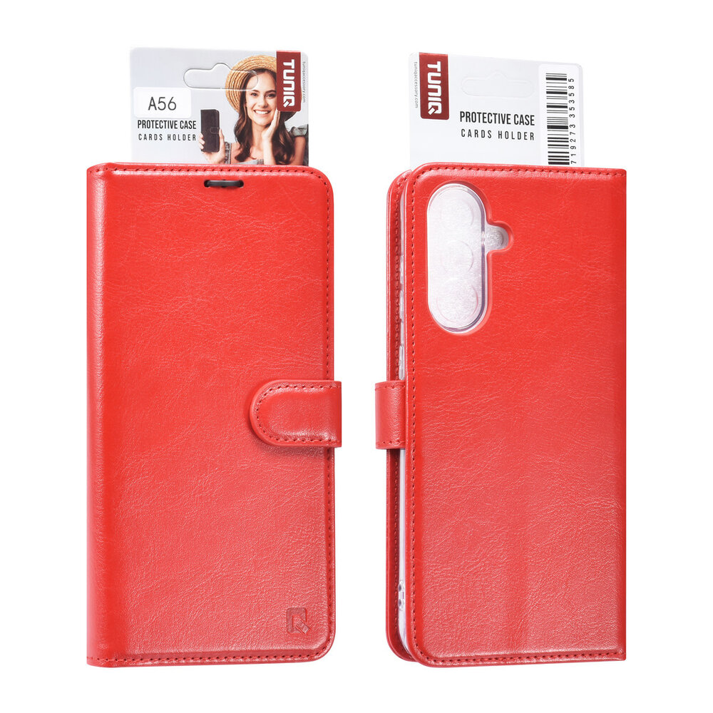 TUNIQ TUNIQ Galaxy A56 Book type case - Card holder for 3 cards - Magnetic closure - Hanger - Red TUNIQ TUNIQ Galaxy A56 Book type case - Card holder for 3 cards - Magnetic closure - Hanger - Red