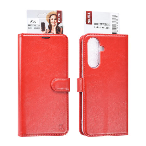 TUNIQ TUNIQ Galaxy A56 Book type case - Card holder for 3 cards - Magnetic closure - Hanger - Red TUNIQ TUNIQ Galaxy A56 Book type case - Card holder for 3 cards - Magnetic closure - Hanger - Red