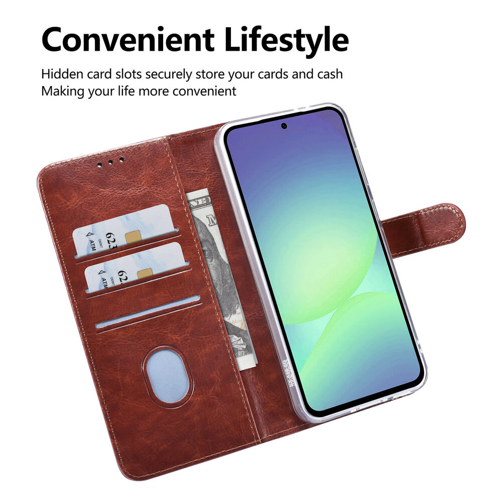 TUNIQ TUNIQ Galaxy A56 Book Case hoesje - Pasjeshouder voor 3 pasjes - Hanger - Bruin TUNIQ TUNIQ Galaxy A56 Book Case hoesje - Pasjeshouder voor 3 pasjes - Hanger - Bruin