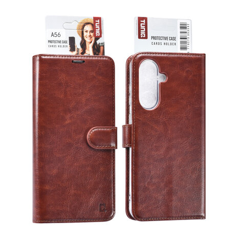 TUNIQ TUNIQ Galaxy A56 Book type case - Card holder for 3 cards - Magnetic closure - Hanger - Brown TUNIQ TUNIQ Galaxy A56 Book type case - Card holder for 3 cards - Magnetic closure - Hanger - Brown