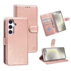 TUNIQ Galaxy S25 Book type case - Card holder for 3 cards - Magnetic closure - Hanger - Rose Gold