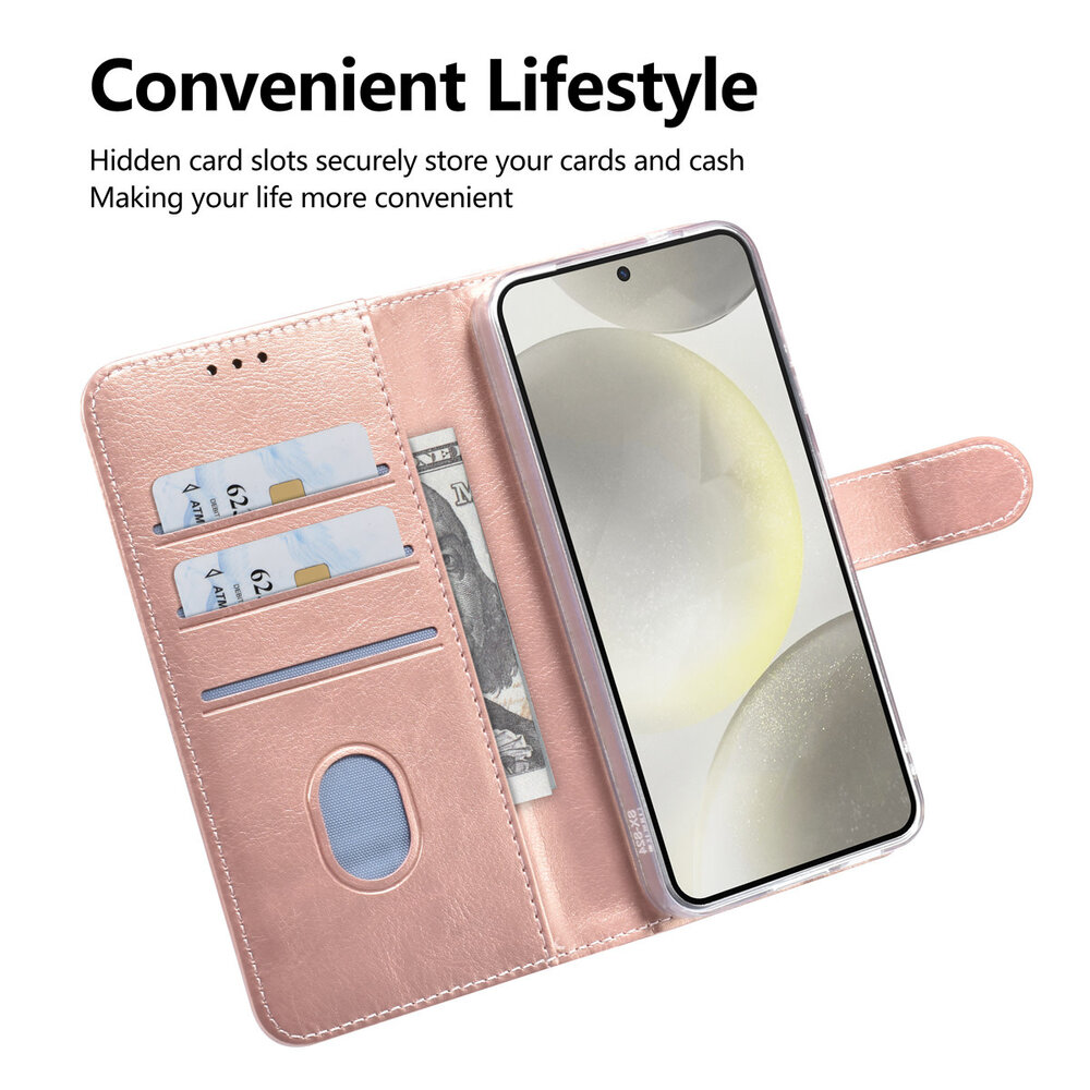 TUNIQ TUNIQ Galaxy S25 Book type housse - Porte-cartes pour 3 cartes - Fermeture magnétique - Cintre - Rose Gold TUNIQ TUNIQ Galaxy S25 Book type housse - Porte-cartes pour 3 cartes - Fermeture magnétique - Cintre - Rose Gold