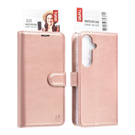 TUNIQ TUNIQ Galaxy S25 Book Case hoesje - Pasjeshouder voor 3 pasjes - Hanger - Rose Gold TUNIQ TUNIQ Galaxy S25 Book Case hoesje - Pasjeshouder voor 3 pasjes - Hanger - Rose Gold