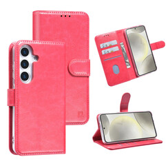 TUNIQ Galaxy S25 Book type case - Card holder for 3 cards - Magnetic closure - Hanger - Hot Pink