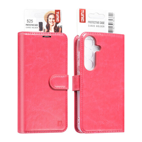 TUNIQ TUNIQ Galaxy S25 Book type case - Card holder for 3 cards - Magnetic closure - Hanger - Hot Pink TUNIQ TUNIQ Galaxy S25 Book type case - Card holder for 3 cards - Magnetic closure - Hanger - Hot Pink