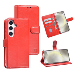 TUNIQ Galaxy S25 Book Case hoesje - Pasjeshouder voor 3 pasjes - Hanger - Rood