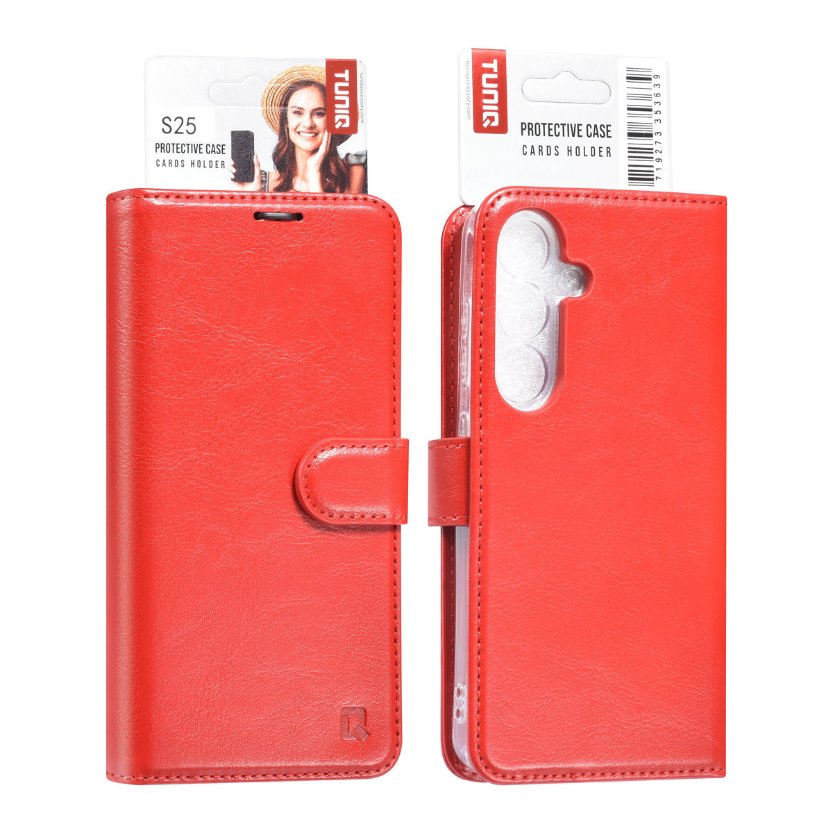 TUNIQ TUNIQ Galaxy S25 Book Case hoesje - Pasjeshouder voor 3 pasjes - Hanger - Rood, foto 6 van 6