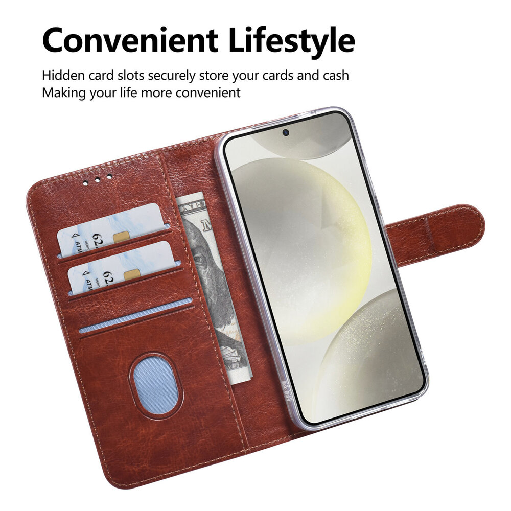 TUNIQ TUNIQ Galaxy S25 Book Case hoesje - Pasjeshouder voor 3 pasjes - Hanger - Bruin TUNIQ TUNIQ Galaxy S25 Book Case hoesje - Pasjeshouder voor 3 pasjes - Hanger - Bruin