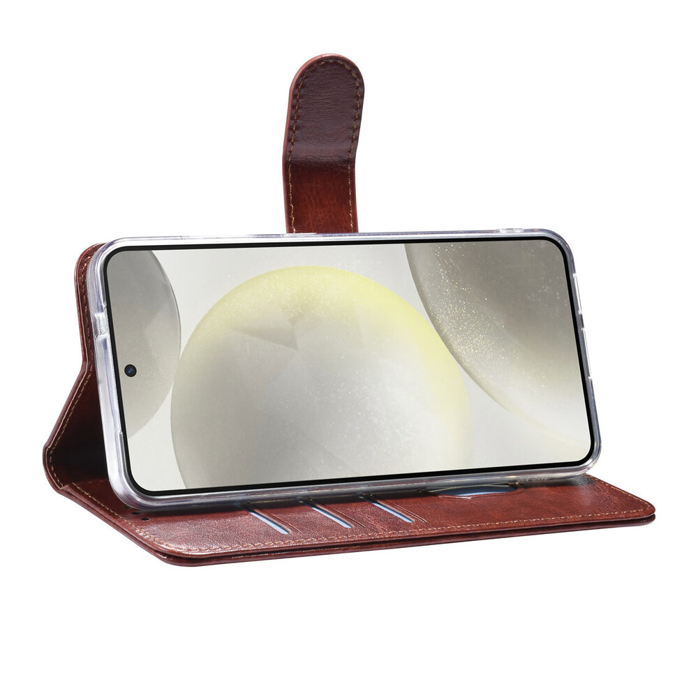 TUNIQ TUNIQ Galaxy S25 Book Case hoesje - Pasjeshouder voor 3 pasjes - Hanger - Bruin TUNIQ TUNIQ Galaxy S25 Book Case hoesje - Pasjeshouder voor 3 pasjes - Hanger - Bruin