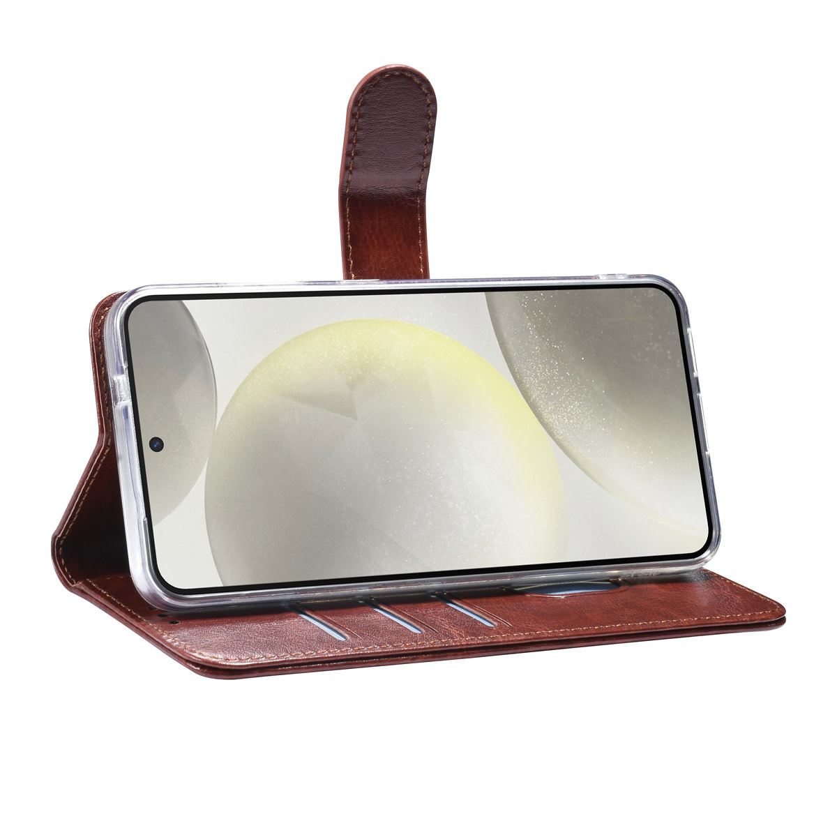 TUNIQ TUNIQ Galaxy S25 Book Case hoesje - Pasjeshouder voor 3 pasjes - Hanger - Bruin, foto 5 van 6
