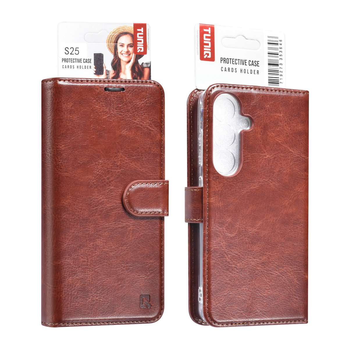TUNIQ TUNIQ Galaxy S25 Book Case hoesje - Pasjeshouder voor 3 pasjes - Hanger - Bruin, foto 6 van 6