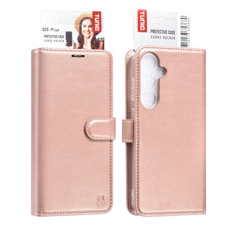 TUNIQ TUNIQ Galaxy S25 Plus Book-Case hul - Kartenhalter für 3 Karten - Magnetverschluss - Aufhänger - Rose Gold TUNIQ TUNIQ Galaxy S25 Plus Book-Case hul - Kartenhalter für 3 Karten - Magnetverschluss - Aufhänger - Rose Gold