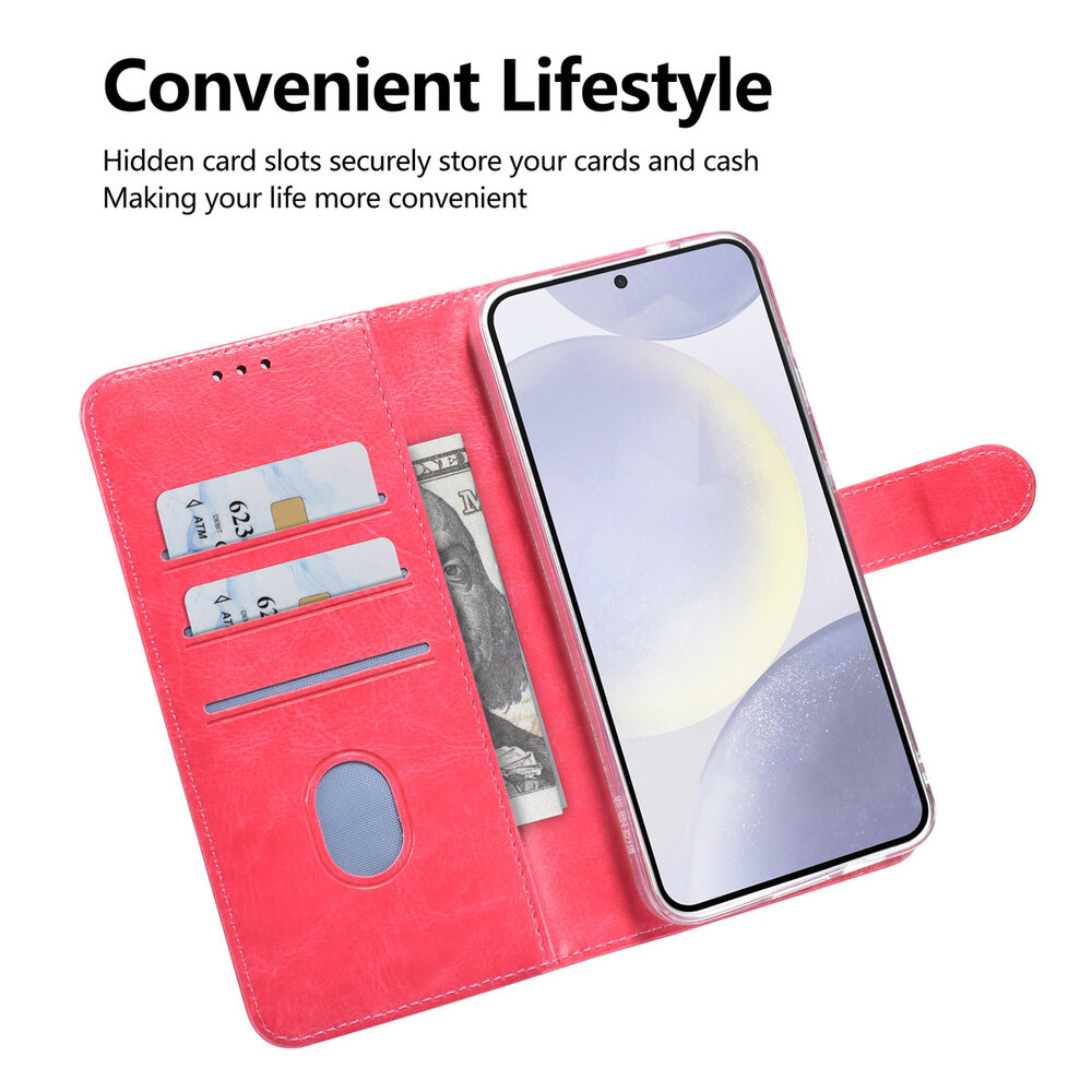 TUNIQ TUNIQ Galaxy S25 Plus Book type case - Card holder for 3 cards - Magnetic closure - Hanger - Hot Pink TUNIQ TUNIQ Galaxy S25 Plus Book type case - Card holder for 3 cards - Magnetic closure - Hanger - Hot Pink