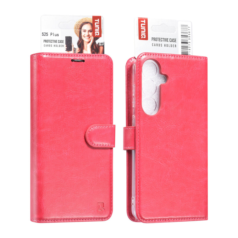 TUNIQ TUNIQ Galaxy S25 Plus Book type case - Card holder for 3 cards - Magnetic closure - Hanger - Hot Pink TUNIQ TUNIQ Galaxy S25 Plus Book type case - Card holder for 3 cards - Magnetic closure - Hanger - Hot Pink