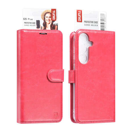 TUNIQ TUNIQ Galaxy S25 Plus Book type case - Card holder for 3 cards - Magnetic closure - Hanger - Hot Pink TUNIQ TUNIQ Galaxy S25 Plus Book type case - Card holder for 3 cards - Magnetic closure - Hanger - Hot Pink