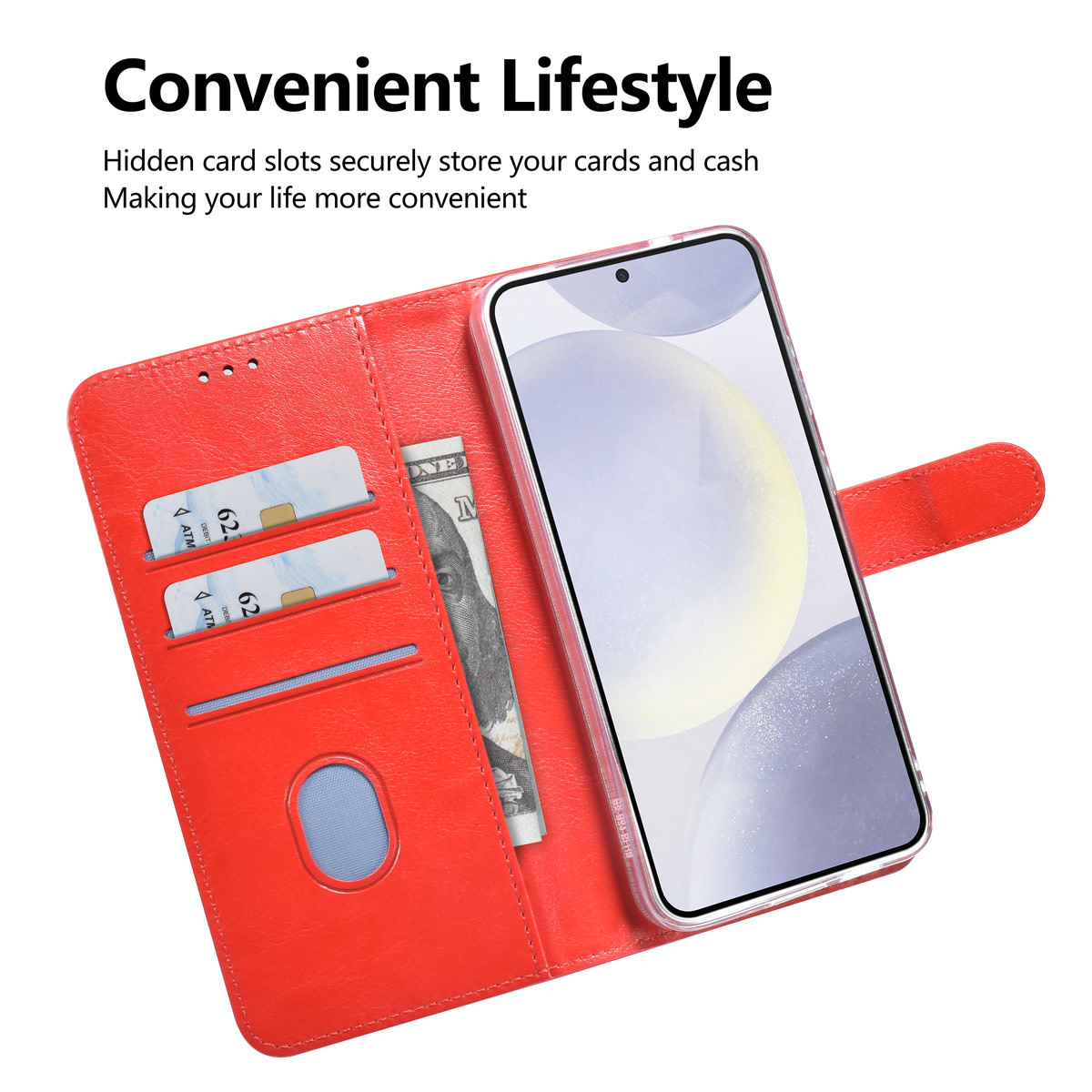 TUNIQ TUNIQ Galaxy S25 Plus Book Case hoesje - Pasjeshouder voor 3 pasjes - Magneetsluiting - Hanger - Rood, foto 4 van 6