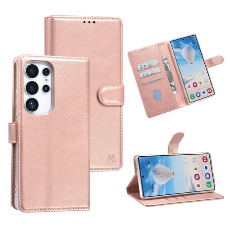 TUNIQ TUNIQ Galaxy S25 Ultra Book type case - Card holder for 3 cards - Magnetic closure - Hanger - Rose Gold TUNIQ TUNIQ Galaxy S25 Ultra Book type case - Card holder for 3 cards - Magnetic closure - Hanger - Rose Gold
