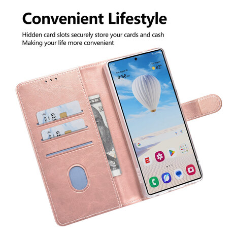 TUNIQ TUNIQ Galaxy S25 Ultra Book type case - Card holder for 3 cards - Magnetic closure - Hanger - Rose Gold TUNIQ TUNIQ Galaxy S25 Ultra Book type case - Card holder for 3 cards - Magnetic closure - Hanger - Rose Gold